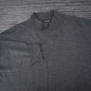 Cortina Men XL Gray Mock Neck Sweater 100% Merino Wool Made in Italy Charcoal
